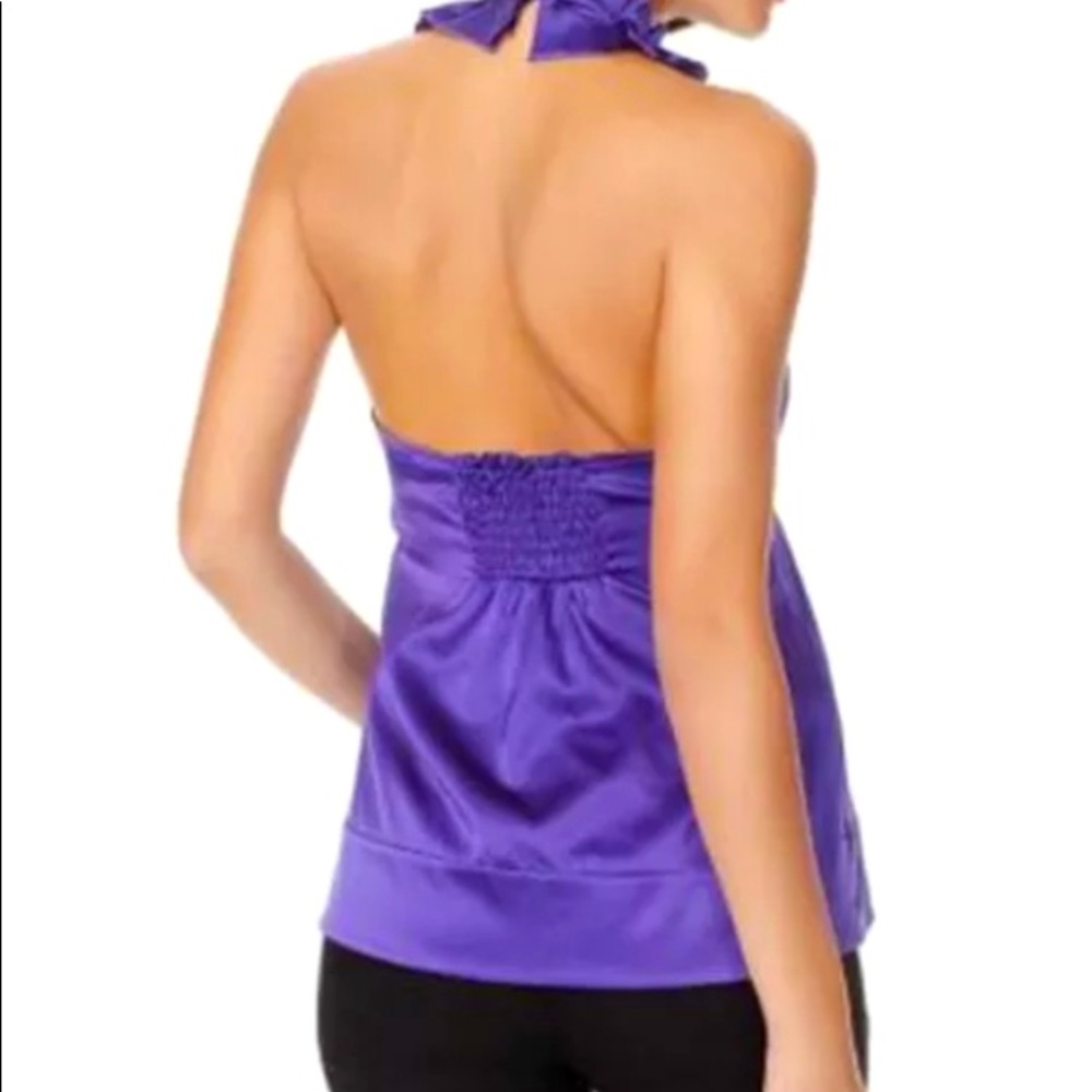 NEW BCBG Max AZRIA Halter Top Silk Pleated Purple Sleeveless Sexy - Picture 1 of 5